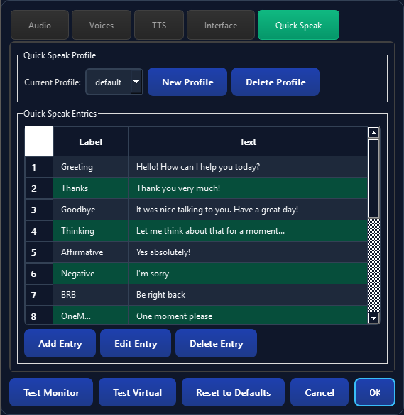 Quick Speak Settings